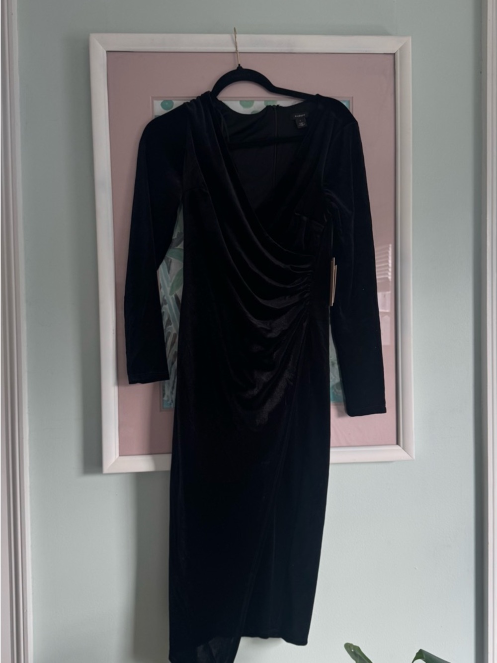 Halogen - Nordstrom Black Velvet Draped Long Sleeve Dress